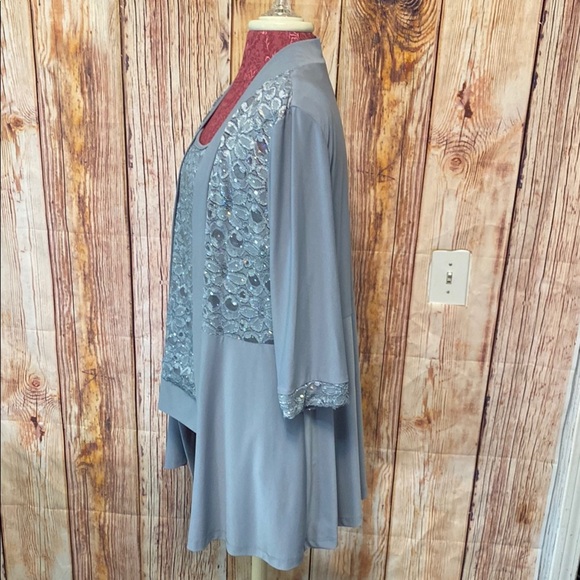 R & M Richards Gray Lace Blouse Size 12 Embellished Sequins Jacket & Blouse - Picture 4 of 7